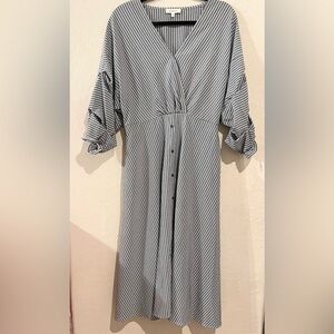 Hailey & Co. Blue & White Striped V-Neck Midi Dress- Size L